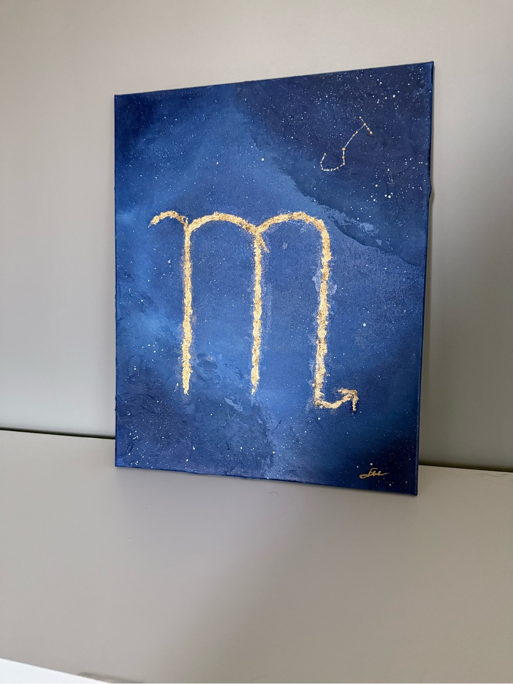Handmade Scorpio Zodiac Canvas Art in Blue and Gold